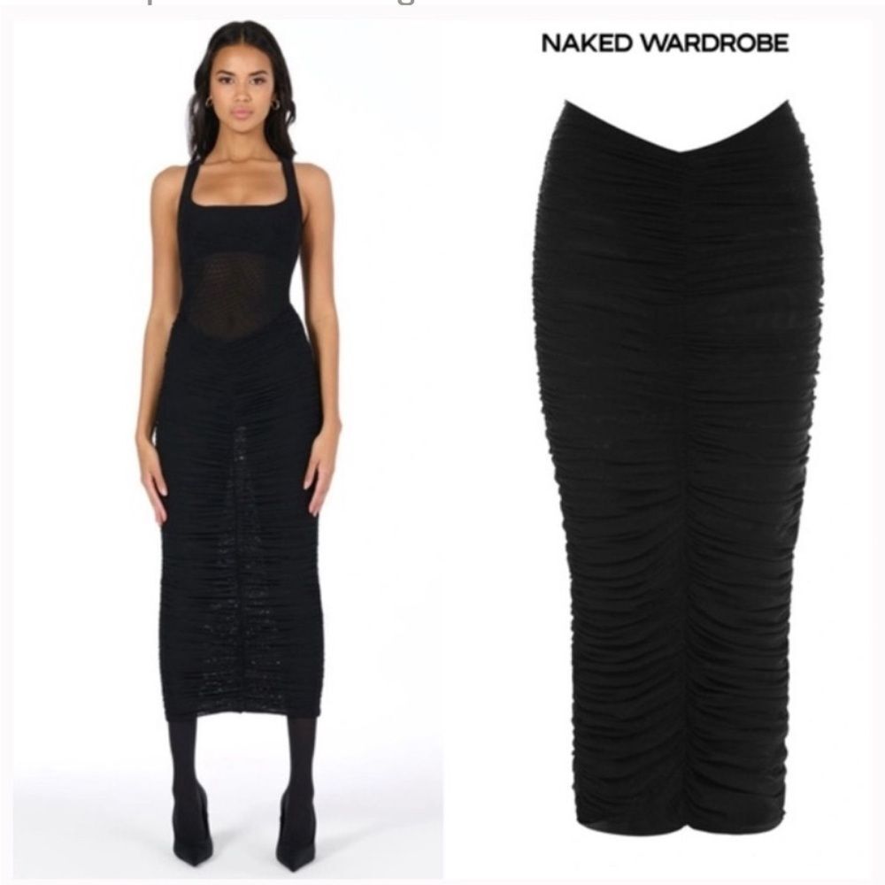 NEW Naked Wardrobe V-Waist Ruched Maxi Skirt Size S